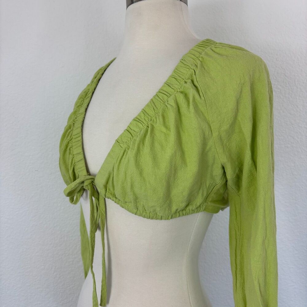 Shein Womens Crop Top M Green Boho Festival Tie Front Fairy Shrug Cover up